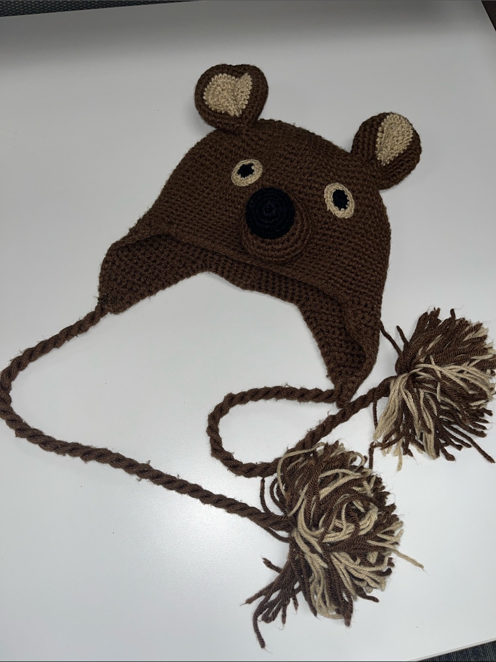 Source Unknown Brown Bear Crochet Earflap Hat with Beige Accents